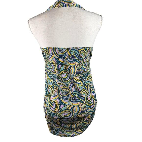 BCBG Paris Halter Style Mini Dress Large Retro Ruched Sides Party Festival - Picture 5 of 11